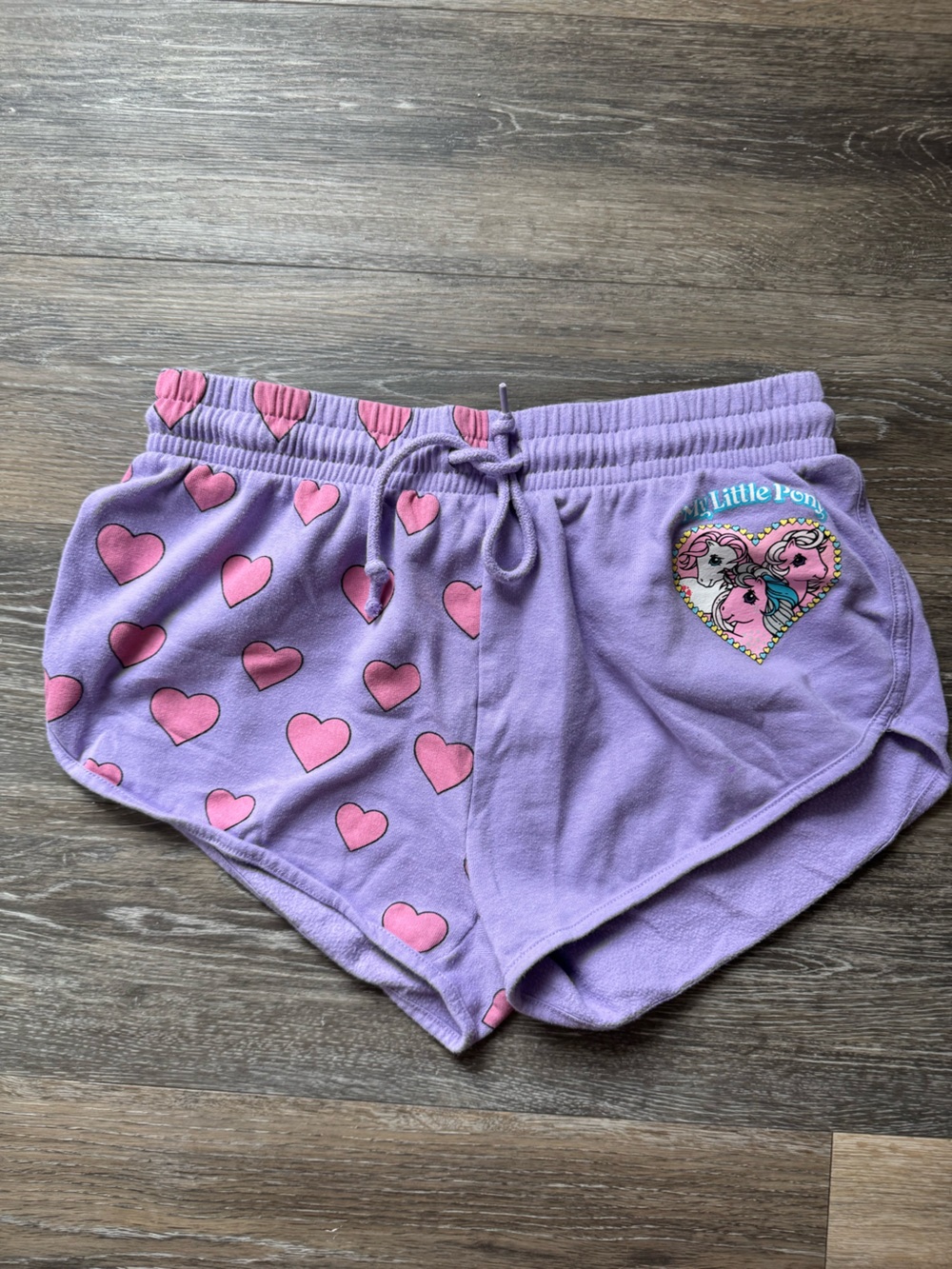 Pony Lavender Shorts with Pink Heart Print Sz M